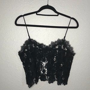 Chic Black Floral Sheer Lace Tank Top